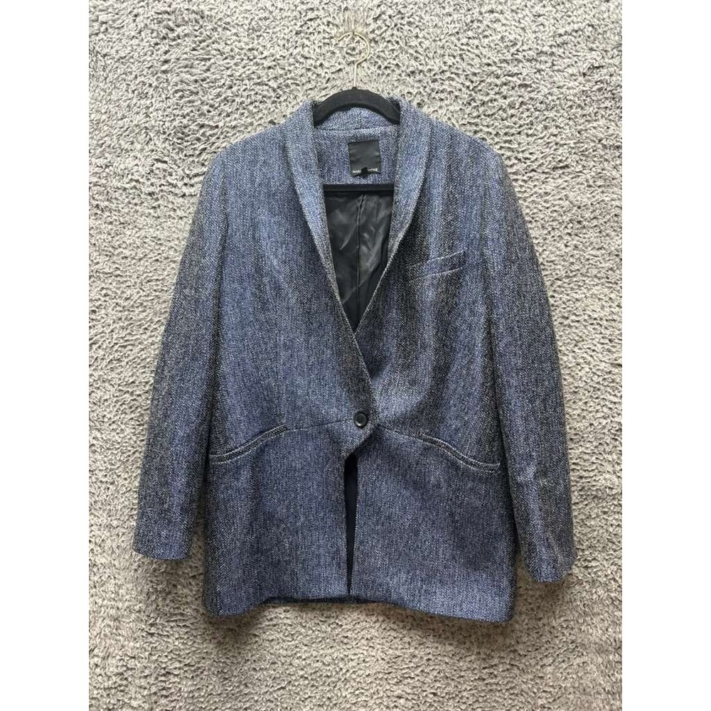 Marissa‎ Webb Wool-Blend Cut-Out Tweed Blazer Jacket Navy Blue Womens Size S